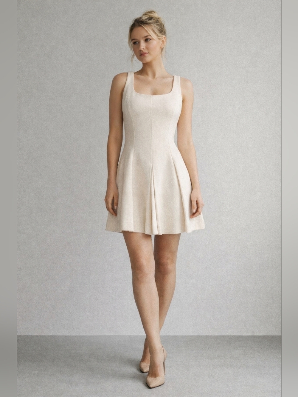Milly Cream Wool Fit & Flare Mini Dress 8 USA Quiet Luxury